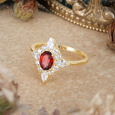Vintage 1 Carat Oval Cut Cluster Garnet Engagement Ring